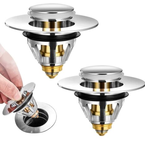 Universel Bonde de Lavabo Pop-Up, 2 Pièces Flitre de Vidange Anti-Bloqué, Bonde de Baignoire en Acier Inoxydable et Cuivre Pur, Flitre Cheveux Anti-Odeur pour Les Trous de 34 à 38mm (1/5)