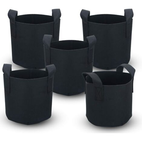 Lot De 5 Sacs De Plantation Non-Tissés De 38 Litres – 10 Gallons – 40 X 30 Cm – Avec Poignées De Transport - Pour Jardin, Serre, Etc. - Sac De Jardinière (1/5)