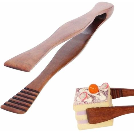 Pinces Alimentaires en Bois, Pince de Cuisson en Bois, Pince Grille Pain, Pince à Pain Grillé, Buffet Pinces, pour Cuisine Camping Grill Buffet Restaurant Patisserie Salade Dessert (Marron) (1/5)