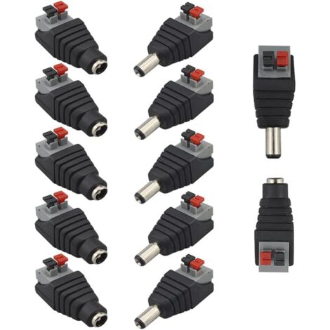 12Pcs Professionnel 12V Presse Type DC Alimentation Connecteur Adaptateur, 5.5 X 2.1mm sans Vis Rapide Câble Connecteur, 6 Paires Mâle Fiche & Femelle Prise Kit, pour CCTV Caméra LED Bande (1/5)