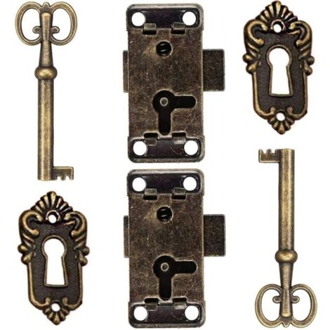 Lot de 2 serrures de porte d'armoire antiques, serrures de meubles décoratives avec trous de serrure, adaptées aux boîtes en bois, bijoux anciens, cosmétiques, valises, tiroirs de meubles (vert antiqu (1/3)