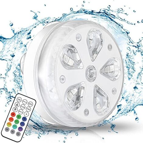 jardin piscine Éclairage de piscine submersible LED étanche avec télécommande RF, minuterie, 16 LED, ventouse et aimant 2 paquets (1/5)