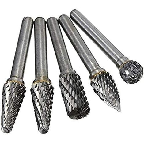 Fraises Diamant, 5 PCS 6mm Queue Tête Tungstène Carbure Double Coupe Rotary Burr Set Pour Travail du Bois Gravure Die Grinder Carving Burr Bit Set (1/5)