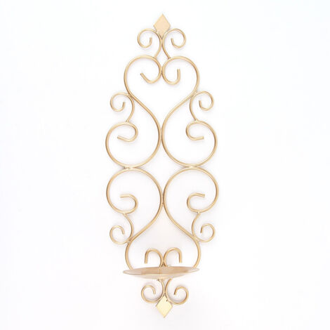 Lot de 2 Bougeoirs Photophore Chandelier Porte Bougie Mural Murale Muraux en Métal, Bougeoir pour Mur Chambre Salle de Bains Salon Decoration, Or (1/4)