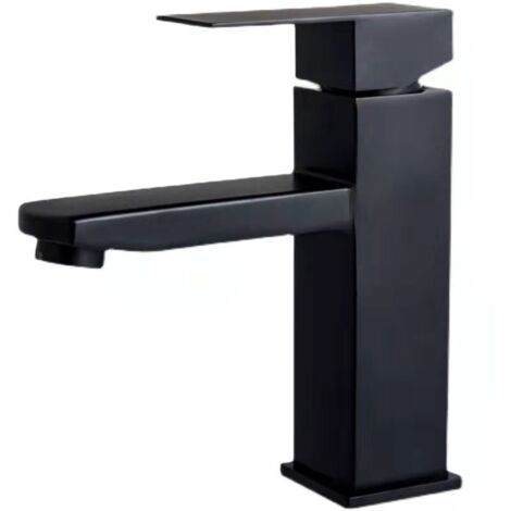 Noir Robinet, comptoir d'évier, cascade salle de bains, robinet de salle de bains, robinet de Mono chromé carré Anti-empreinte digitale (1/4)
