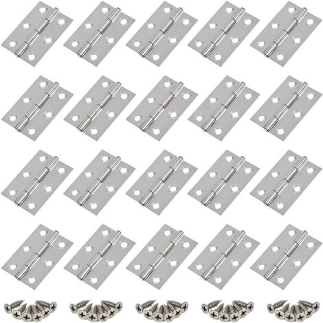Charnières 20pcs Charnières en Acier Inoxydable,Charnière de Porte,Trous de Charnière Plats Pliants,Charnière de Tiroir d'Armoire,Connecteurs de Charnière de Fenêtre,Charnière d'Armoire Boîte Argent,a (1/5)