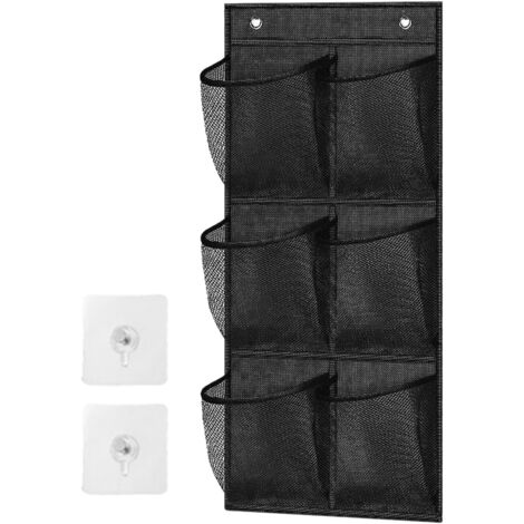 Sac de rangement mural - 6 compartiments - Panier de rangement pour porte, sac de rangement suspendu pour armoire, organiseur mural (noir) (1/5)