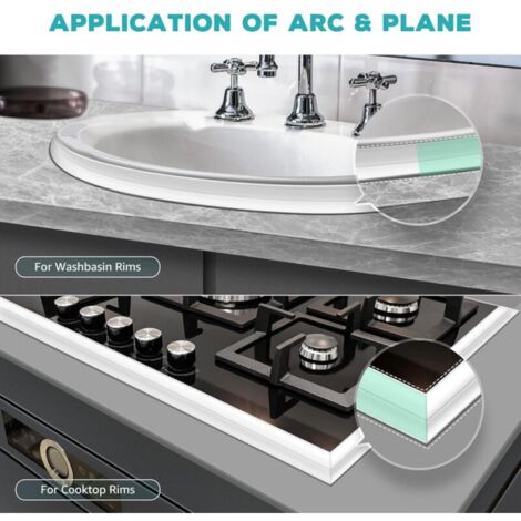 Joint Silicone Blanc Salle de Bain, Joint Salle de Baignoire, Ruban D'étanchéité, Anti-Moisissure et Imperméable, Ruban Adhésif doux Adapté à la Cuisine, les Toilettes, le Coin(3.2m3.9cm) (1/5)