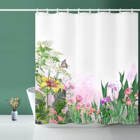 Rideau de douche, rideau de douche à feuilles vertes, rideau de douche floral - 72 "de large x 72" de long, avec 12 crochets, ourlet lesté, rideaux de douche pour salle de bain (1/5)
