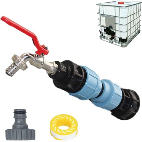 Kit de Raccordement IBC,Robinet D'arrêt S60 x 6,Adaptateur IBC 3/4" pour Robinet de Jardin, Cuve Récupération d'eau de Pluie 1000 litres avec Raccord Rapide (1/5)