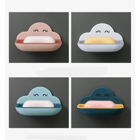 4 Pièces Porte-Savons Double Couche en Plastique, Amovible pour Un Nettoyage Facile, Porte-Savon Mural, Porte-Savon pour Salle de Bain, Douche, Cuisine, Forme de Nuage(Bleu, Rose, Blanc, Bleu Foncé) (1/5)