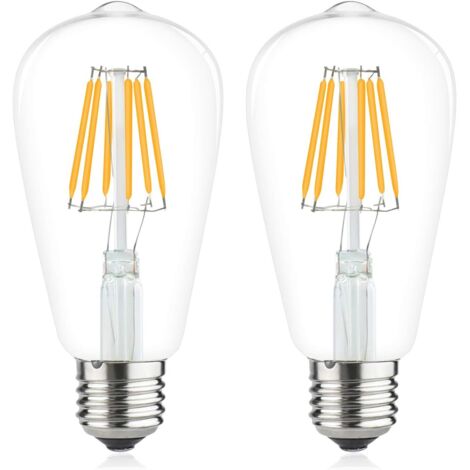 6W E27 ST64 filament ampoule led Edison 220V led vintage Classic Blanc Chaud 2700K 60W ampoule halogène équivalence 600lm pour camping-car, yacht, vapeur, etc(2pcs, Dimmable) (1/5)