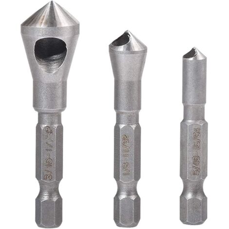 Fraise conique d'ébavurage Outil Lot de forets à tige hexagonale 1/10,2 cm à chanfreiner Outil de foret 5/162,6 cm 1/20,3 cm 3/40,6 cm (lot de 3) (1/5)