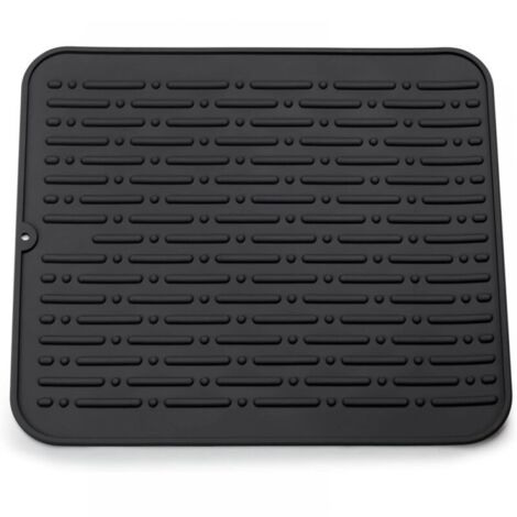 Grand tapis d'égouttage en silicone pour cuisine 45 x 40 cm (noir) (1/5)