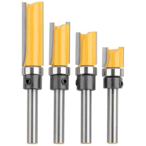 Ensemble de bits de routeur de modèle de motif de finitionde garniture affleurante à queue de 6.2 mm Fraise à bois, paquet de 4 (1/5)