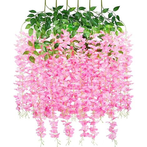 Guirlande de glycine artificielle Bcc, fleurs suspendues pour mariage, jardin, maison, fête, décoration, lot de 12, rose clair (1/5)