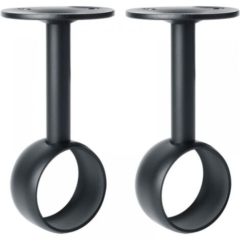 Support de Tringle à Rideaux Support Tringle Penderie avec Vis Support de Plafond pour Rideau et Armoire, Noir Mat en Acier Inoxydable, Diamètre 16 mm, 2 Pcs (1/5)