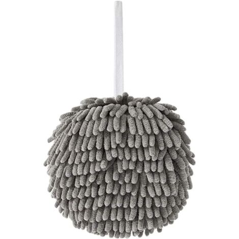 Essuie Mains Suspendus Chenille Handball Microfibre Séchage Rapide Suspendu Essuie Mains en Coton Serviettes à Vaisselle Salle de Bains Boule de Bain pour Cuisine Salle de Bains (Gris) (1/2)