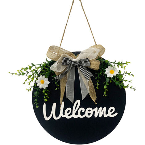 Couronne de décoration suspendue de bienvenue, porte d'entrée, couronne de bonjour, pièces de vacances, ferme rustique (1/5)