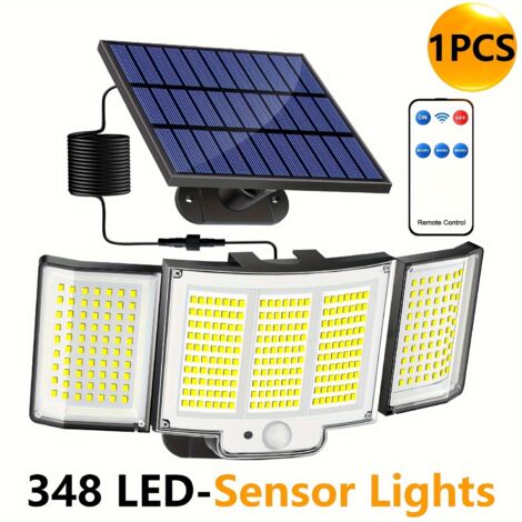 Lampe Solaire Extérieur Détecteur de Mouvement, [3 Modes/348LED] Lumière Solaire Extérieure étanche IP65 éclairage Extérieur Solaire, Spot LED avec Câble de 16,4ft pour Jardin, Garage [Classe énergéti