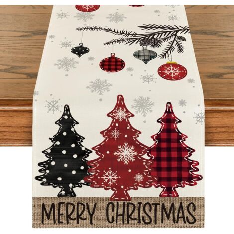 Chemin de table de Noël en pin rouge, décoration de table de cuisine d'hiver, idéal pour une fête à la maison, 33 x 91 cm (1/5)