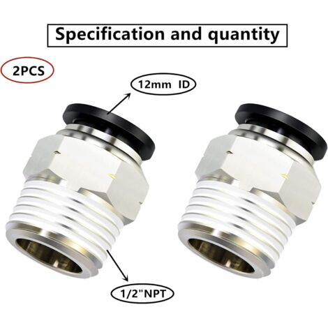 2 Pcs Raccords pneumatiques droits à connexion rapide 1/2 NPT mâle x 12 mm Tube OD Argenté,Pousser pour Inserer Conjointes Pneumatiques Connecteur Raccords Rapides (1/5)
