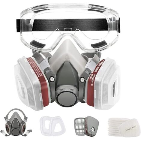 Masque respiratoire réutilisable Demi-visage avec lunettes de protection contre les particules de pollen, anti-tache, ciment (1/5)