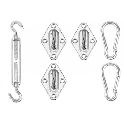 Kit de fixation pour Voile d'Ombrage Triangulaire en acier inox: 3 fixations murales, 2 mousquetons et 1 tendeur (1/5)