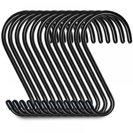 Lot de 12 crochets de suspension en S de 12crochets de penderie, crochets de suspension, cintres (20cm, noirs) (1/5)