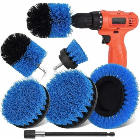 Lot de 6 brosses de nettoyage compatibles avec les visseuses sans fil, pour nettoyer les rebords de fenêtres, les baignoires, le carrelage, les cuisines, les voitures, les canapés et les barbecues, bl (1/5)