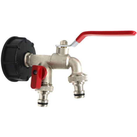 Ibc S60x6 Robinet de vidange en laiton à double sortie, vannes doubles 1/2", diamètre de sortie 1/2", diamètre d'entrée 60 Mm (1/5)