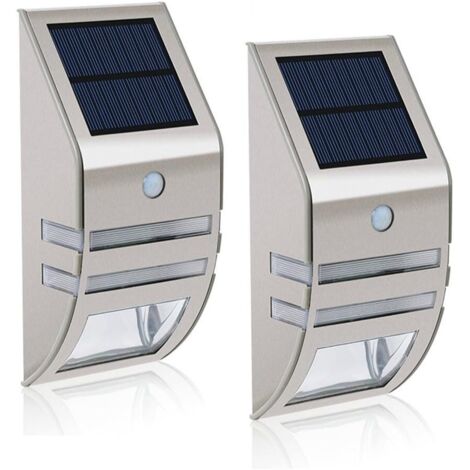 Lot de 2 lampes solaires LED MianBaoShu-Étanches-En acier inoxydable-Appliques murales pour l'extérieur-Avec capteur de mouvement 90 °Grand angle- Éclairage pour jardin,terrasse,chemin,etc. (1/5)