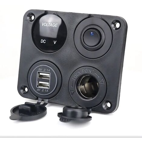 Panneau de Commutation de Chargeur de Voiture 4 en 1, Fonction Dual USB Charger + Voltmètre à LED + Interrupteur à Bascule ON/OFF + Prise de Cigarette pour Bateau de Marine (1/5)