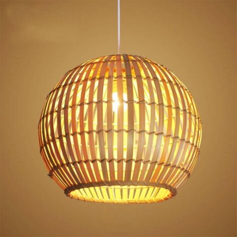Lampe suspendue Vintage E27 bambou suspension industrielle tressée à la main en rotin abat - jour lampe suspendue rétro Restaurant Bar lampe suspendue hauteur réglable café éclairage,40cm (1/5)