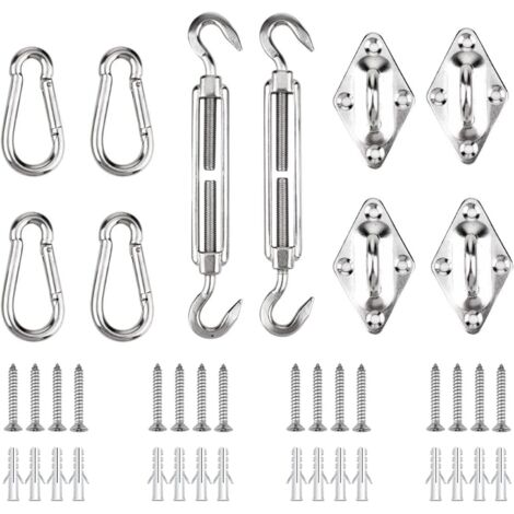 Kit de Fixation pour Voile D'ombrage, Soleil Voile D'ombrage Kit de Fixation pour Triangle et Carré, Rectangle, du Soleil Voile D'ombrage Accessoires de Fixation (en Acier Inoxydable) Google (1/5)