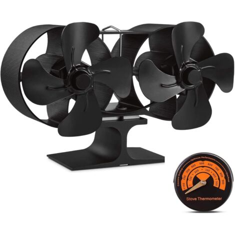 Poêle à bois double moteurs 8 pales ventilateur de petite taille, chaleur silencieuse à air chaud alimenté par un ventilateur de poêle écologique pour poêles à gaz/granulés/bois/bûches avec thermomètr (1/5)