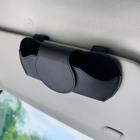 Porte Lunettes pour Pare Soleil Voitures, Etui Lunettes pour Voiture Cuir PU, Magnétique Support Lunettes pour Voiture, Universel Voiture Accessoires Interieur, pour Les Voitures(Noir) (1/5)
