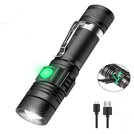 Lampe de poche 1lampes de poche tactiques LED super lumineuses USB18650 rechargeables (1/5)