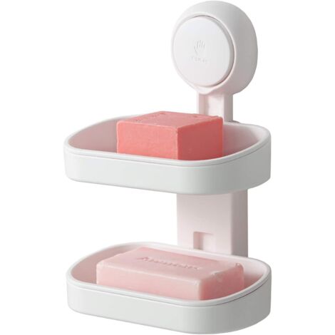 Porte-savon double couche à ventouse, porte-éponge solide pour douche, salle de bain, baignoire et évier de cuisine, sans perage, amovible (1/6)
