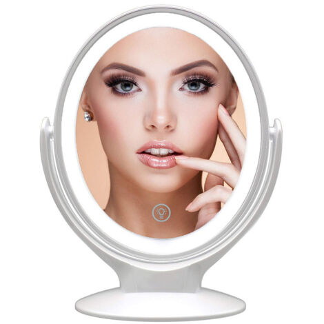 Miroir Grossissant Double Face 1x / 7X, Rotation à 360°, écran Tactile Dimmable sur 3 Niveaux, Rechargeable par USB, Miroir de Voyage Lumineux,Blanc (1/4)