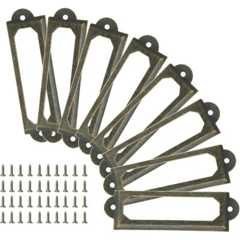 Lot de 24 porte-étiquettes antiques 60 mm x 24 mm, porte-cartes de visite en métal pour tiroirs de bibliothèque et armoires de bureau avec vis (bronze antique) (1/5)