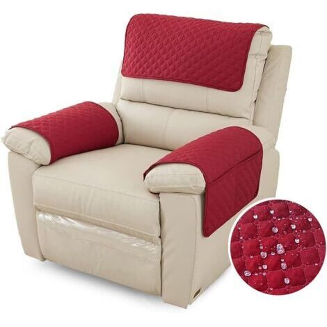 Housse D'accoudoir De Canapé, Imperméable Housse D'appui-tête pour Accoudoir de Fauteuil Relax avec Poche, Housse de Fauteuil Antidérapante Matelassée (1 Places,Rouge) (1/5)