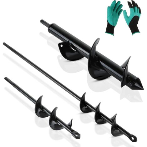 3PCS Mèche Jardin Tariere pour Perceuse Ø 80mm×300mm+ Ø 40mm×420mm+ Ø 40mm×220mm Foreuse Jardin en Spirale avec Gants Jardinage - Rapidement Creuser des Trous - Outil de Plantation Pratique (1/5)