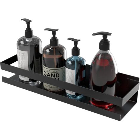 Tablette de douche sans trous, porte shampooing, porte gel douche, panier de rangement pour salle de bain, tablette de douche en acier inoxydable, laqué noir 30cm-1pc (1/5)