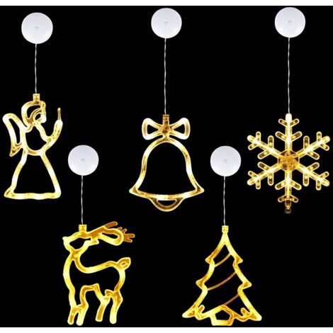 Lumières de fenêtre de Noël,5 pièces de lumière de fenêtre de Noël Suspendue avec Ventouse,décorations de Lampe Suspendue à Piles pour Le Magasin de Vacances (1/5)