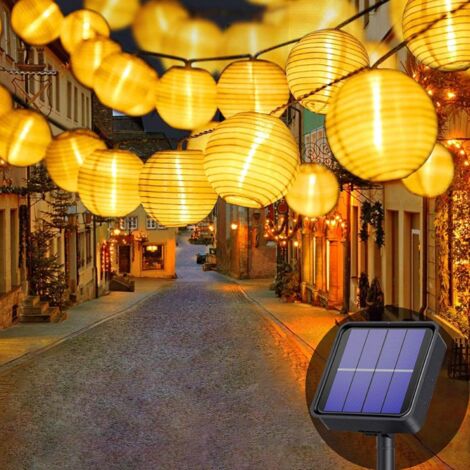 Guirlande lumineuse solaire d'extérieur – 6,5 m – 30 lanternes LED – 8 modes – étanche – guirlande lumineuse solaire pour jardin, balcon, cour, mariage, Noël, fête (blanc chaud) (1/5)