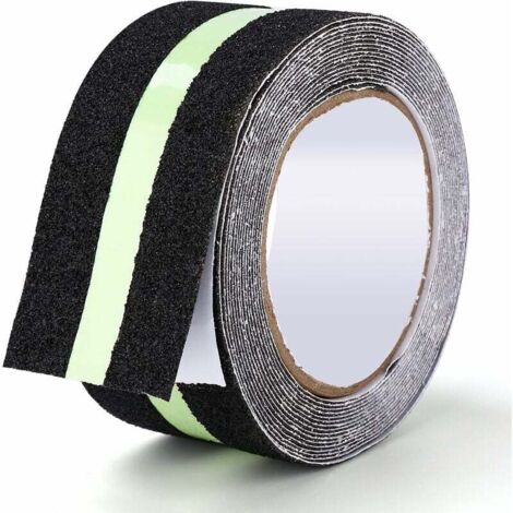 Ruban Antidérapant Adhésif Avec bande Fluorescente pour réfléchir la nuit,Bande Antiderapante pour l'intérieur et l'extérieur, Idéal pour Escaliers et les Marches, Noir/Vert, 5cm x 5m Guazhuni (1/8)
