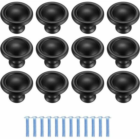 12 Pièces Noir Tiroir de Porte Poignée, Trou Rond Boutons de Tiroir, Bouton de Commode, Poignées de Meuble de Porte pour Placard Armoire Cuisine - 1,2 po/30 mm (1/5)