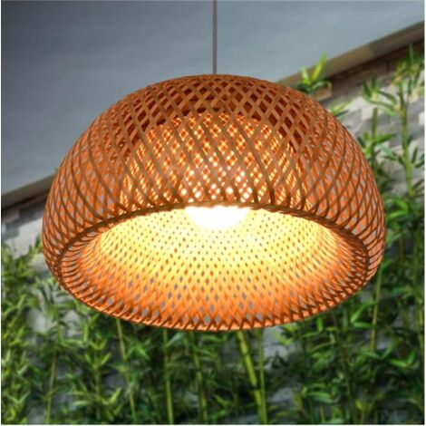 Suspension, Bambou Tissé Lanterne Abat-Jour Plafonnier Style Vietnamien Pendentif Lumière Lustre Décoratif Plafonnier pour Restaurant, Couloir, Salon, Bar, Café, 30x18CM