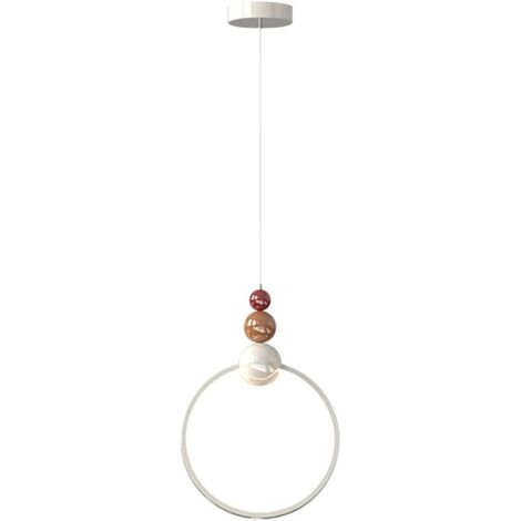Suspension de chevet circulaire, lampes suspendues en métal crème avec abat-jour en acrylique blanc, lustres LED modernes, lampes à suspension linéaires pour chambre à coucher, Lumière tricolore (1/5)